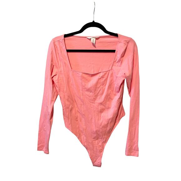 H&M Pink Corset Style Long Sleeve Bodysuit Pink Size Medium - Picture 2 of 5